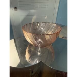 VGT Vereco France Pink Swirl Depression Glass Serving Bowl 1980s Large